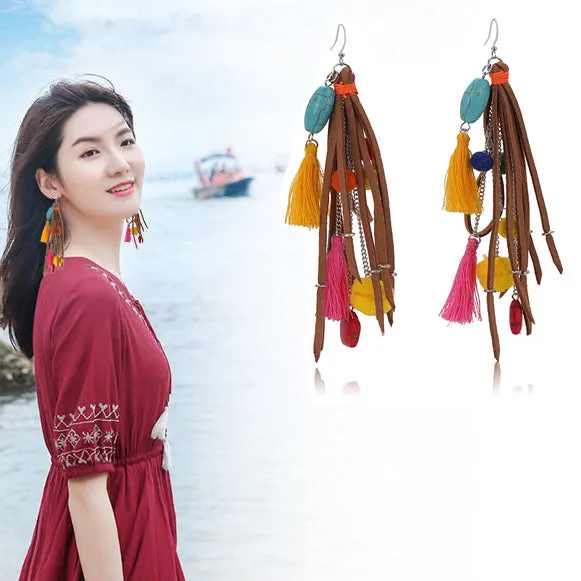 Wholesale Ethnic Style Wool Ball Bohemian Handmade Tassel Earrings