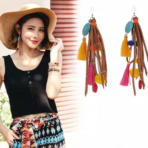 Wholesale Ethnic Style Wool Ball Bohemian Handmade Tassel Earrings