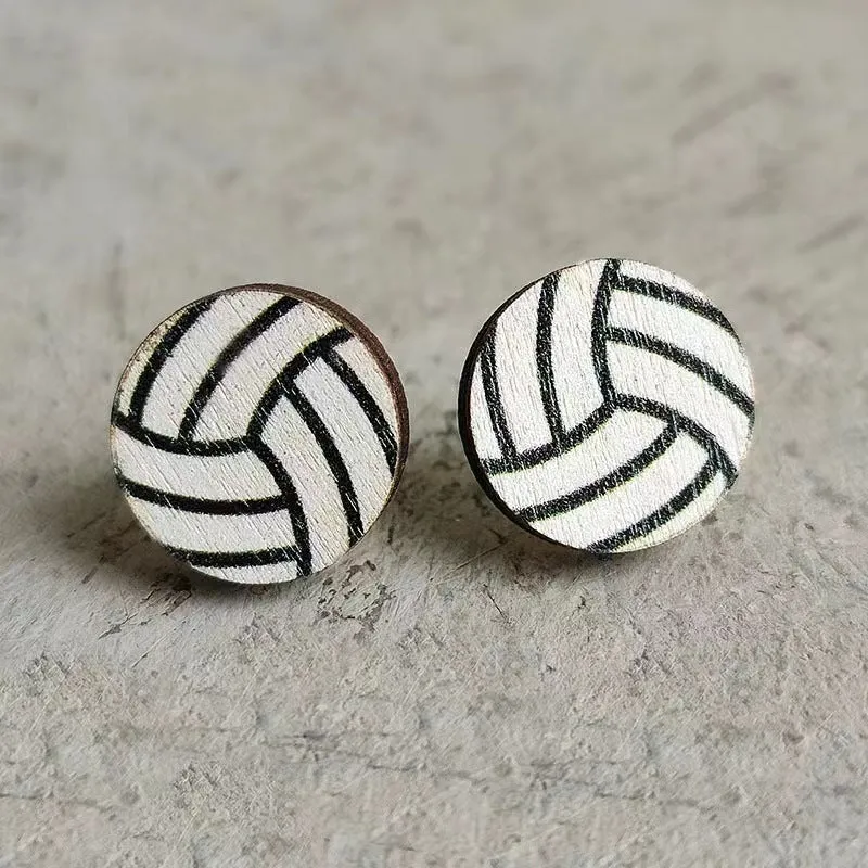Wholesale Event Sports Accessories Heart Shaped Ball Wooden Earrings