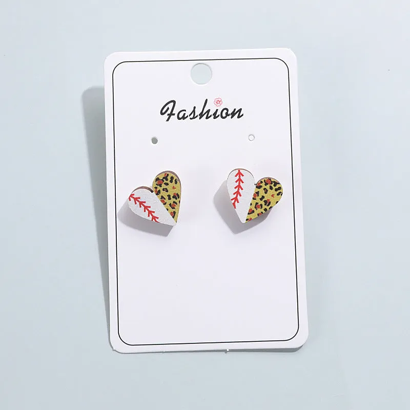 Wholesale Event Sports Accessories Heart Shaped Ball Wooden Earrings