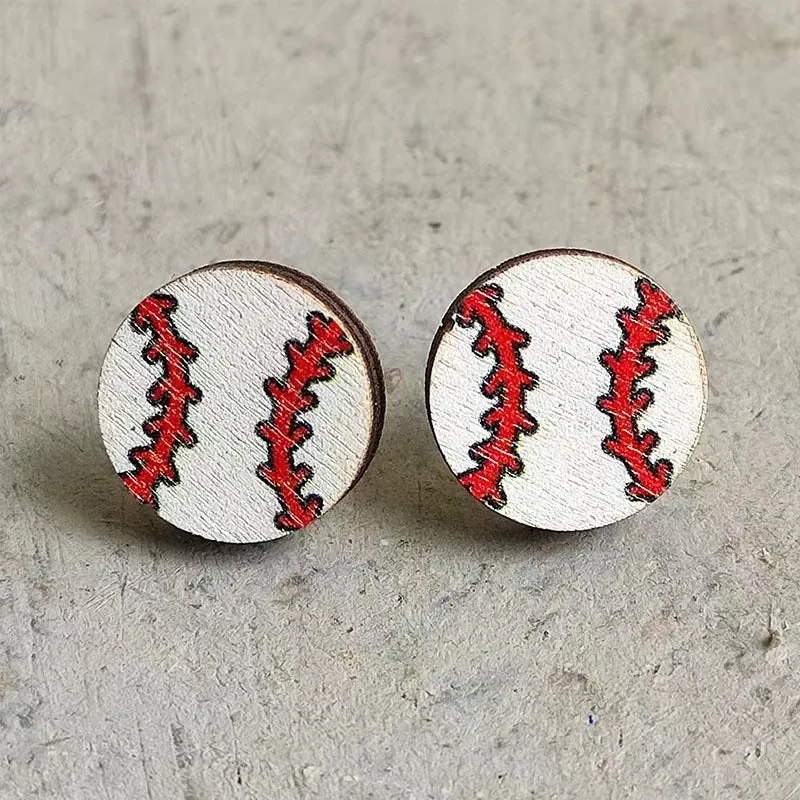 Wholesale Event Sports Accessories Heart Shaped Ball Wooden Earrings