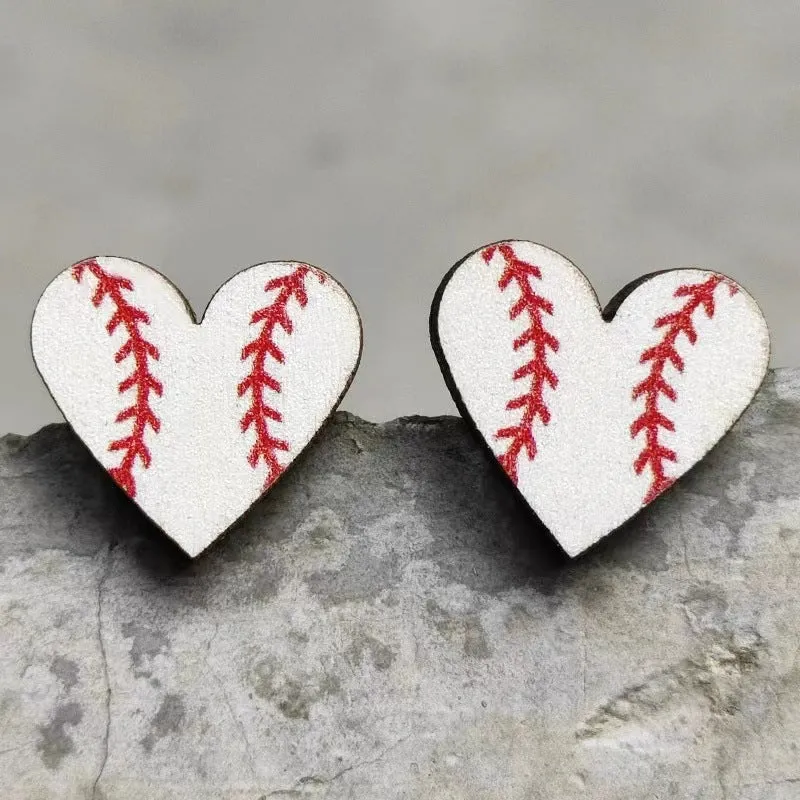 Wholesale Event Sports Accessories Heart Shaped Ball Wooden Earrings