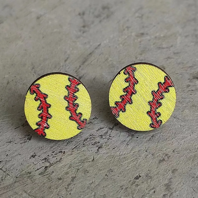 Wholesale Event Sports Accessories Heart Shaped Ball Wooden Earrings