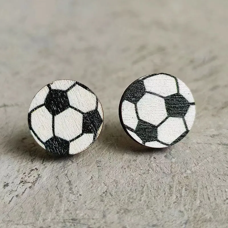 Wholesale Event Sports Accessories Heart Shaped Ball Wooden Earrings