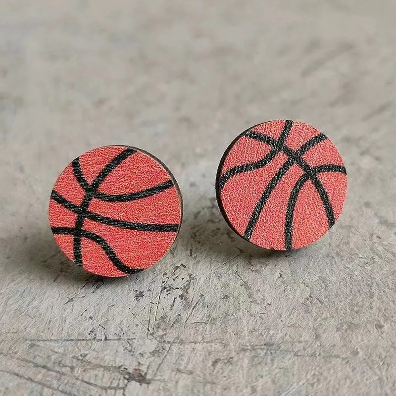 Wholesale Event Sports Accessories Heart Shaped Ball Wooden Earrings