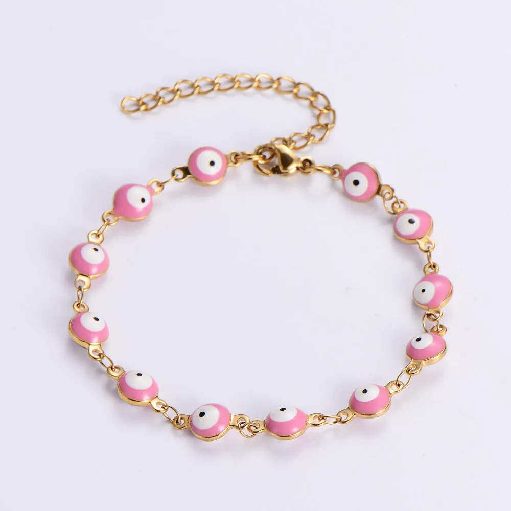 Wholesale Evil Eye Mixed Color Stainless Steel 18K Titanium Steel Round Eye Bracelet