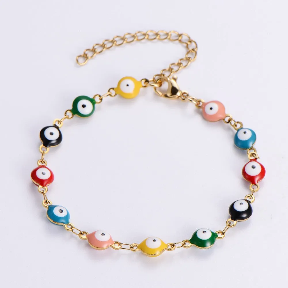 Wholesale Evil Eye Mixed Color Stainless Steel 18K Titanium Steel Round Eye Bracelet