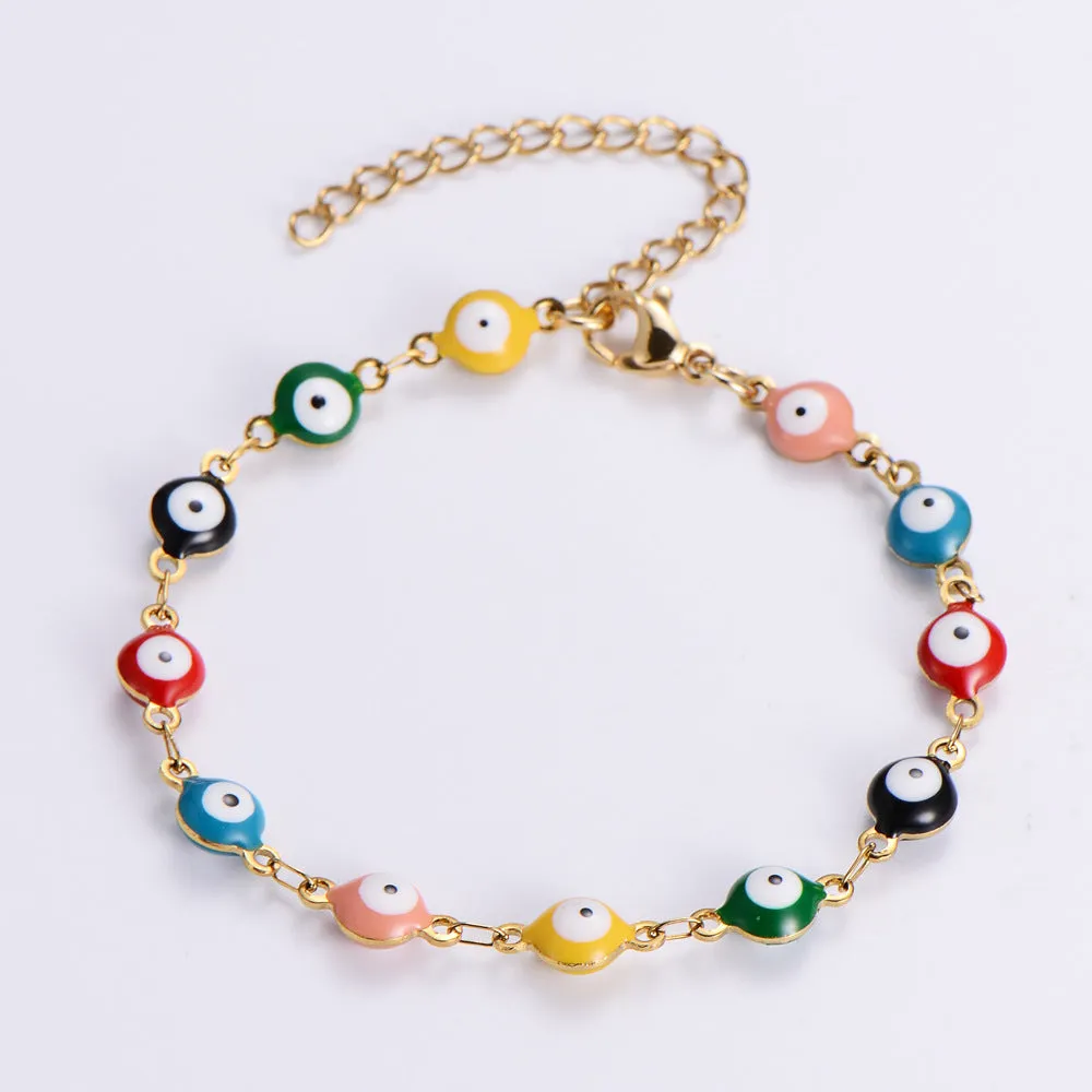 Wholesale Evil Eye Mixed Color Stainless Steel 18K Titanium Steel Round Eye Bracelet