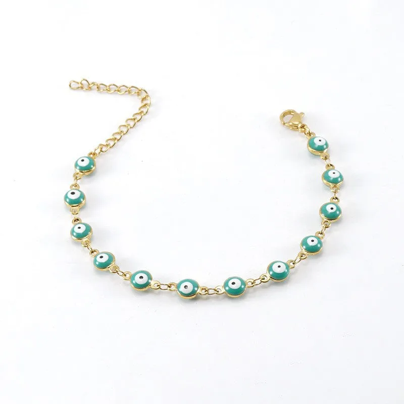 Wholesale Evil Eye Mixed Color Stainless Steel 18K Titanium Steel Round Eye Bracelet