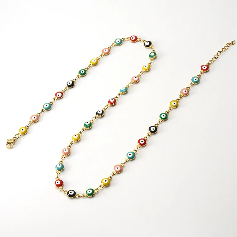Wholesale Evil Eye Mixed Color Stainless Steel 18K Titanium Steel Round Eye Bracelet