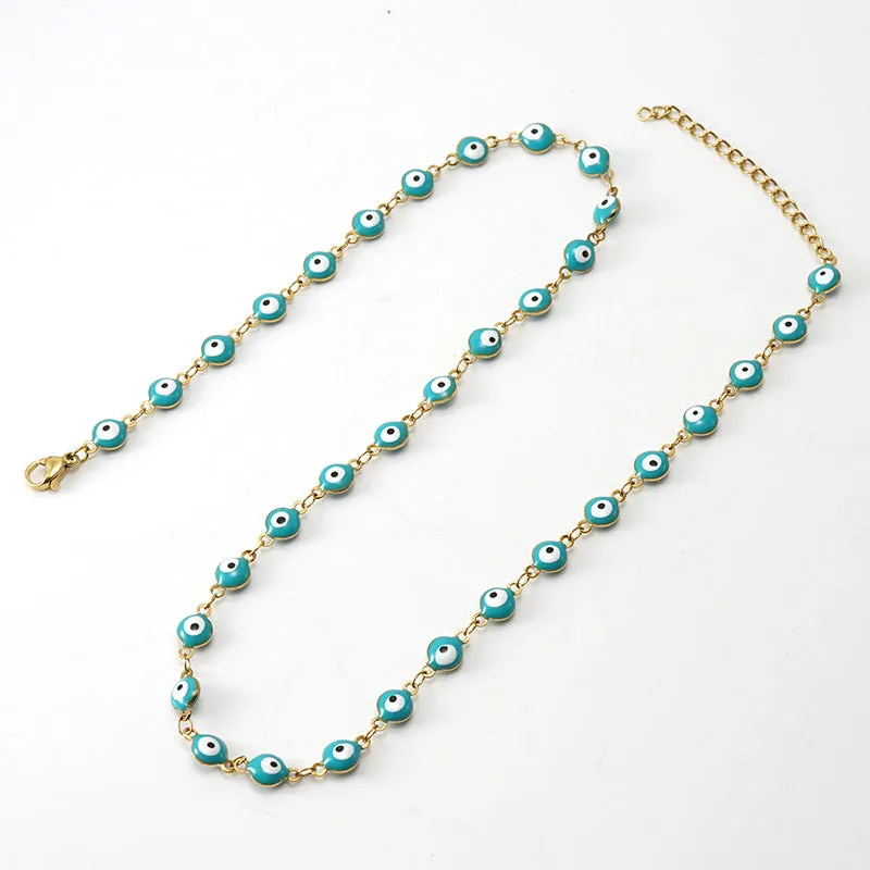 Wholesale Evil Eye Mixed Color Stainless Steel 18K Titanium Steel Round Eye Bracelet