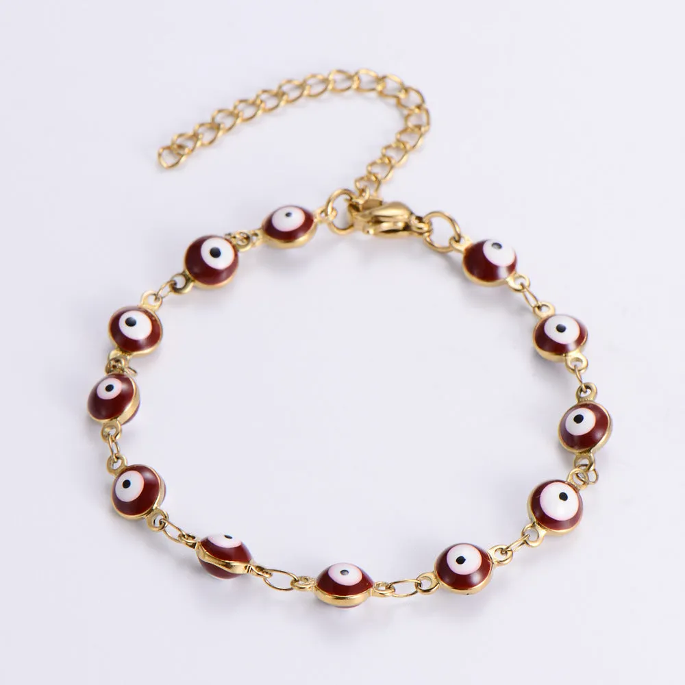 Wholesale Evil Eye Mixed Color Stainless Steel 18K Titanium Steel Round Eye Bracelet