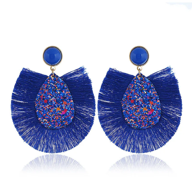 Wholesale Exaggerated Colorful Sequin Drop Tassel Geometric Earrings