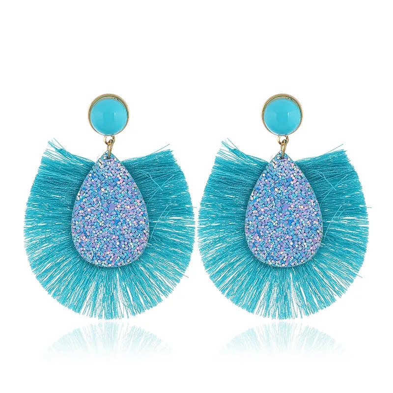 Wholesale Exaggerated Colorful Sequin Drop Tassel Geometric Earrings