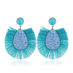 Wholesale Exaggerated Colorful Sequin Drop Tassel Geometric Earrings