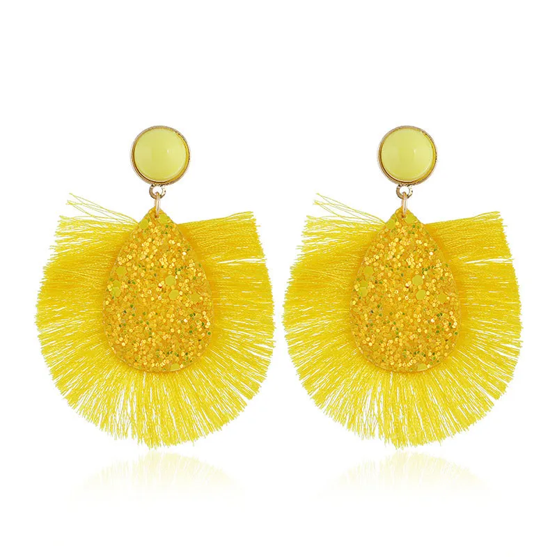 Wholesale Exaggerated Colorful Sequin Drop Tassel Geometric Earrings