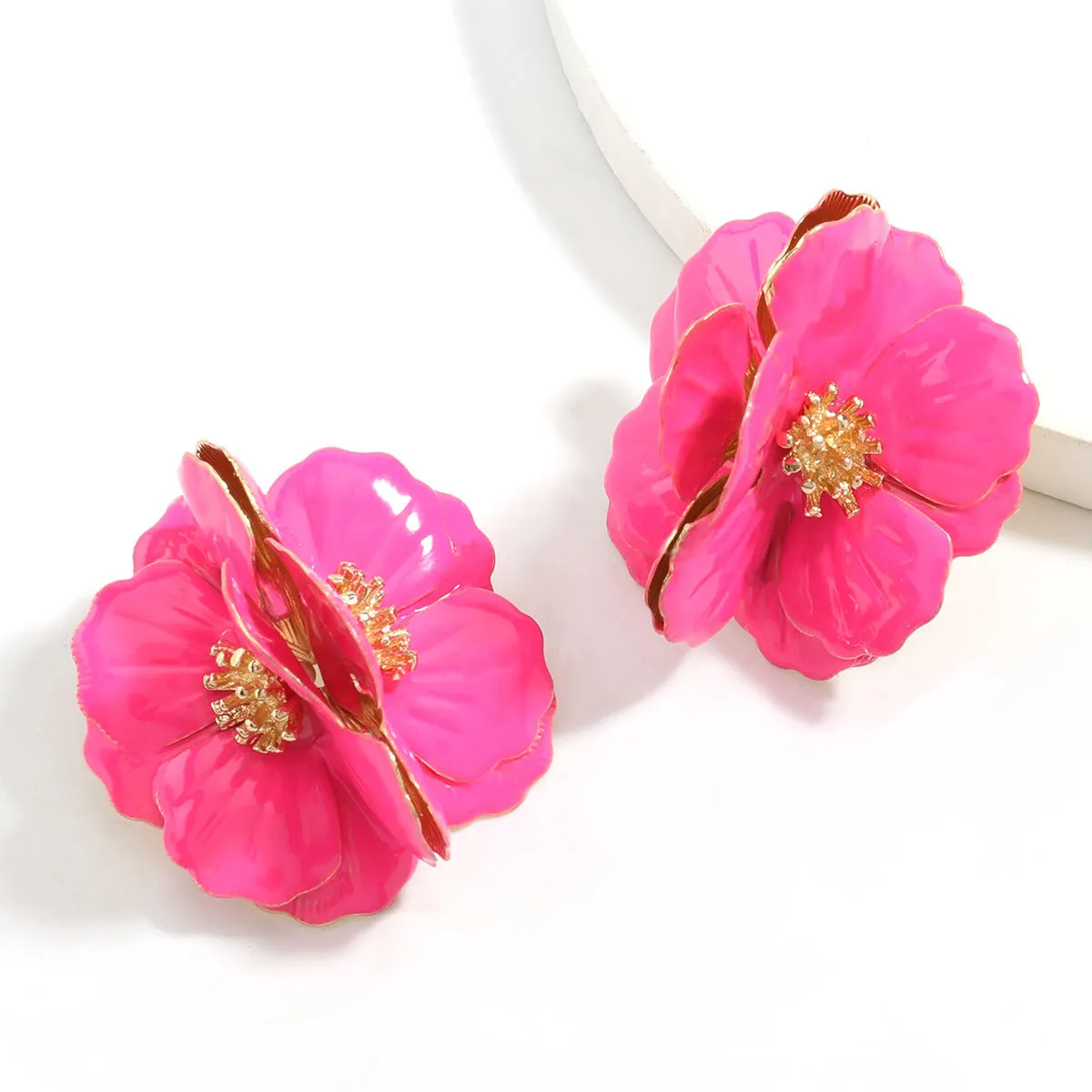 Wholesale Exaggerated Creative Alloy Dripping Oil Flower Large Flower Earrings