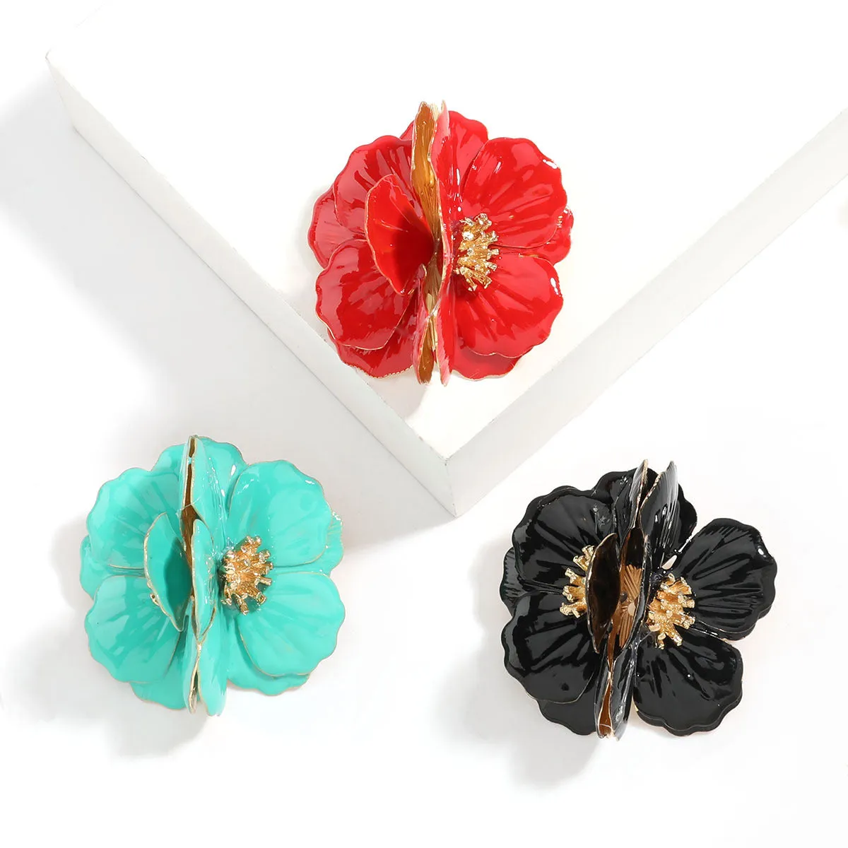 Wholesale Exaggerated Creative Alloy Dripping Oil Flower Large Flower Earrings