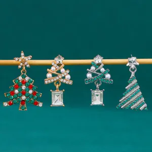 Wholesale Exaggerated Creative Diamond Christmas Tree Colored Diamond Earrings