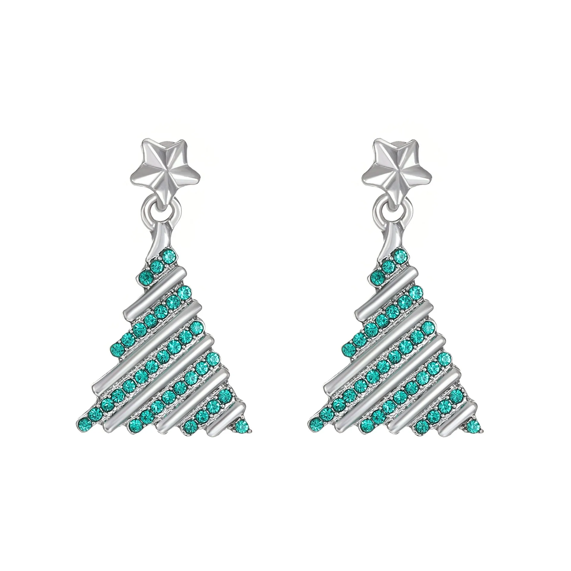 Wholesale Exaggerated Creative Diamond Christmas Tree Colored Diamond Earrings