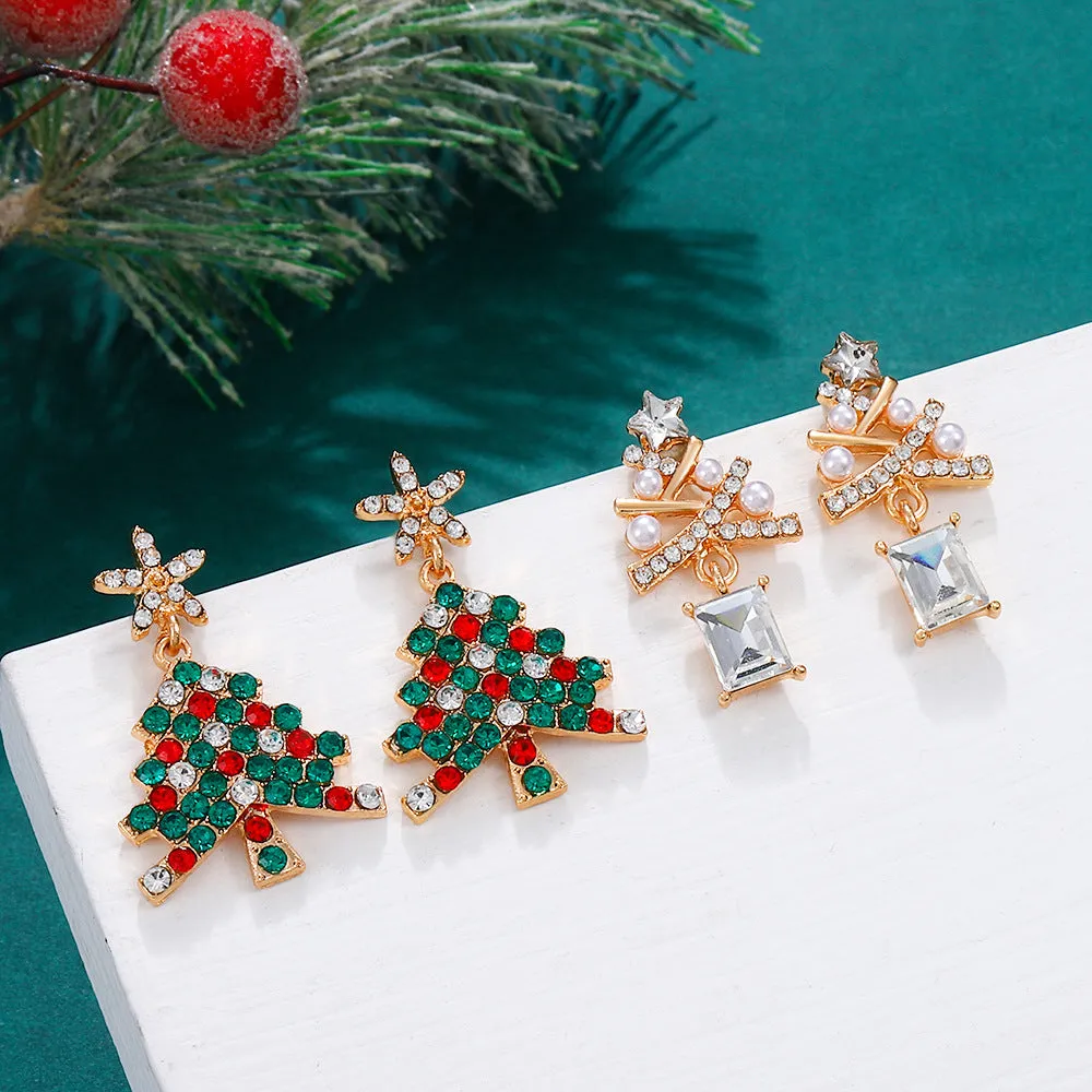 Wholesale Exaggerated Creative Diamond Christmas Tree Colored Diamond Earrings