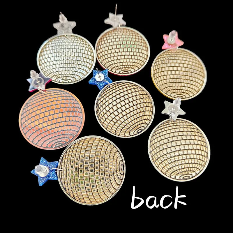 Wholesale Exaggerated Creative Five-pointed Star Acrylic Retro Disco Ball Mirror Laser Earrings
