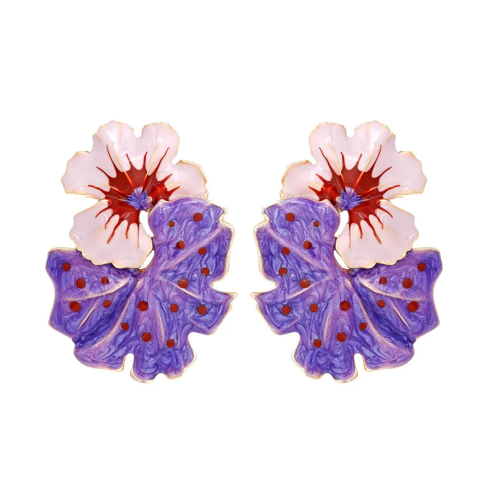 Wholesale Exaggerated Enamel Flower Zinc Alloy Earrings