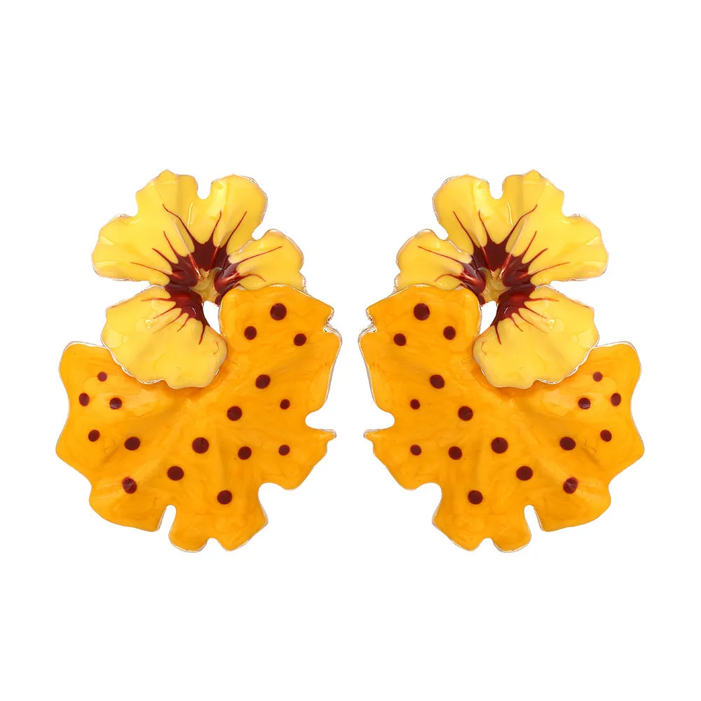 Wholesale Exaggerated Enamel Flower Zinc Alloy Earrings