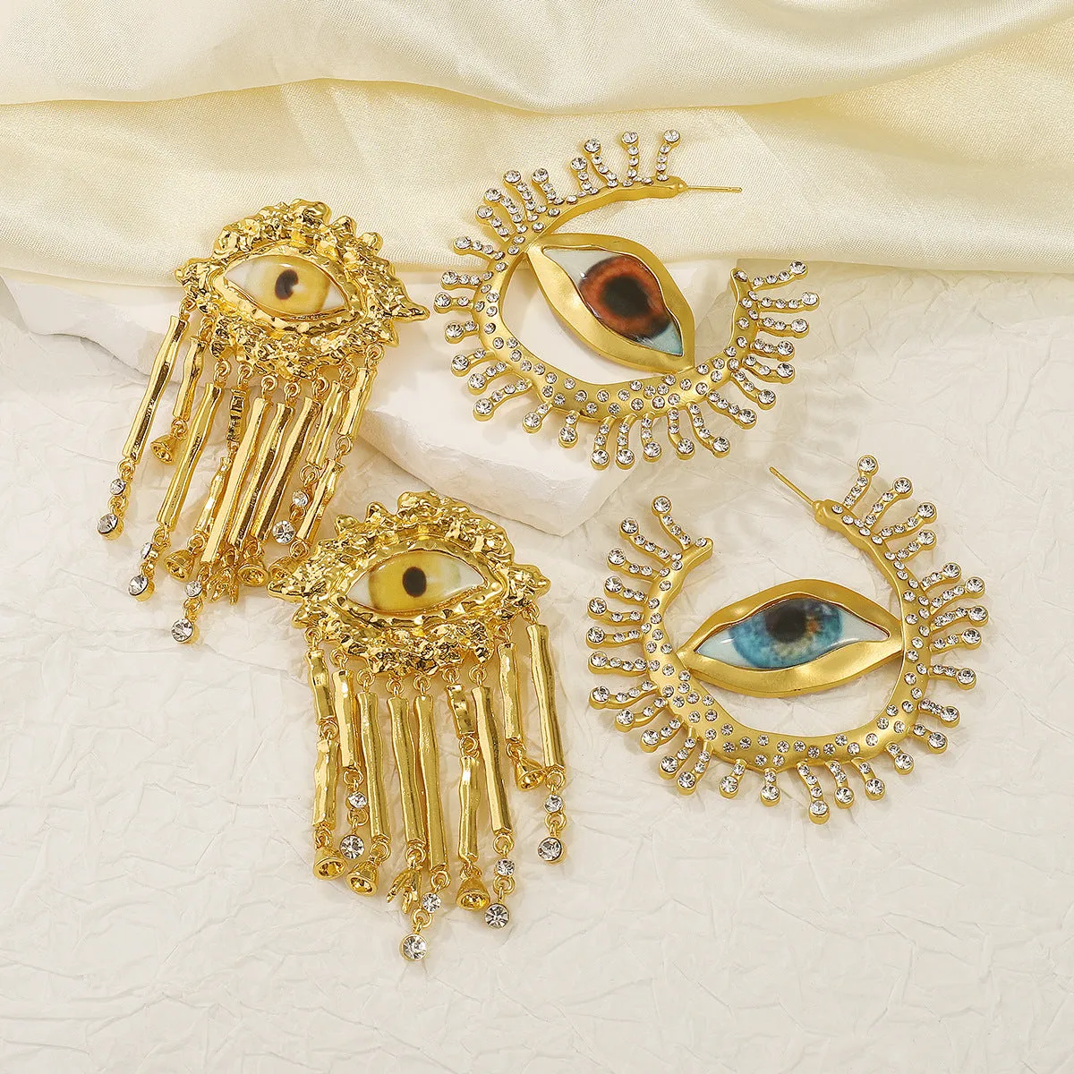 Wholesale Exaggerated Evil Eye Tassel Earrings