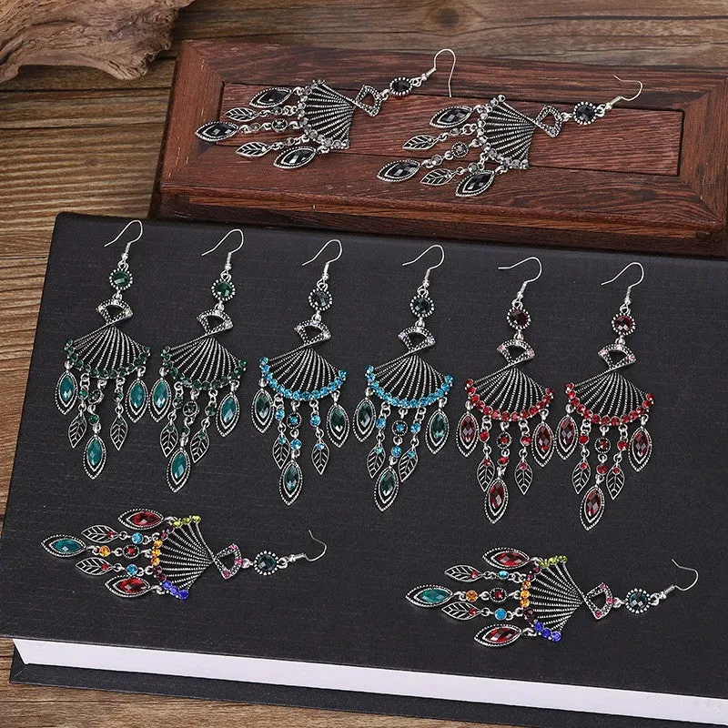 Wholesale Exaggerated Fan-Shaped Vintage Diamond Earrings