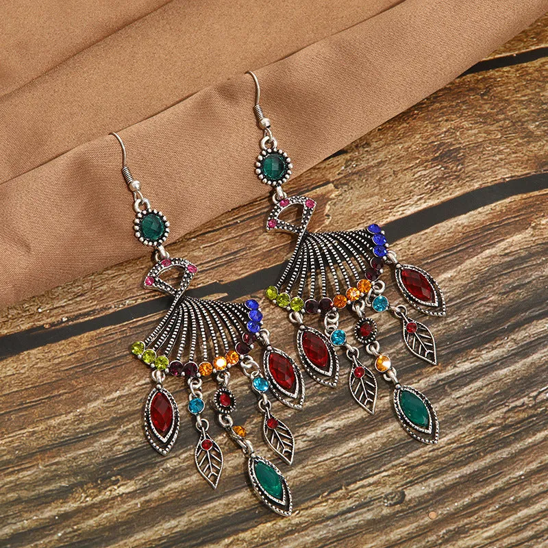 Wholesale Exaggerated Fan-Shaped Vintage Diamond Earrings