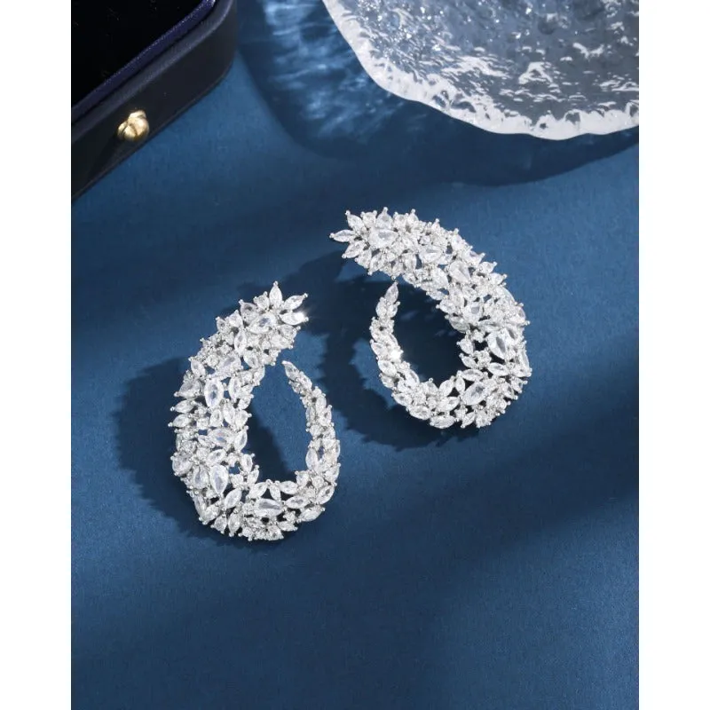 Wholesale Exaggerated Flower Curved Copper Earrings