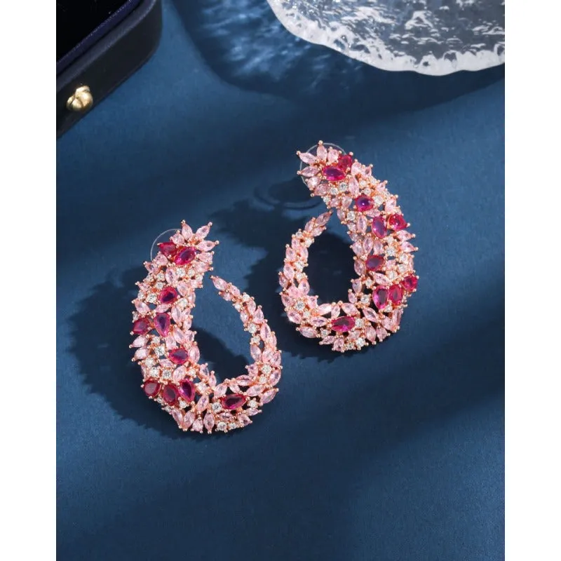 Wholesale Exaggerated Flower Curved Copper Earrings