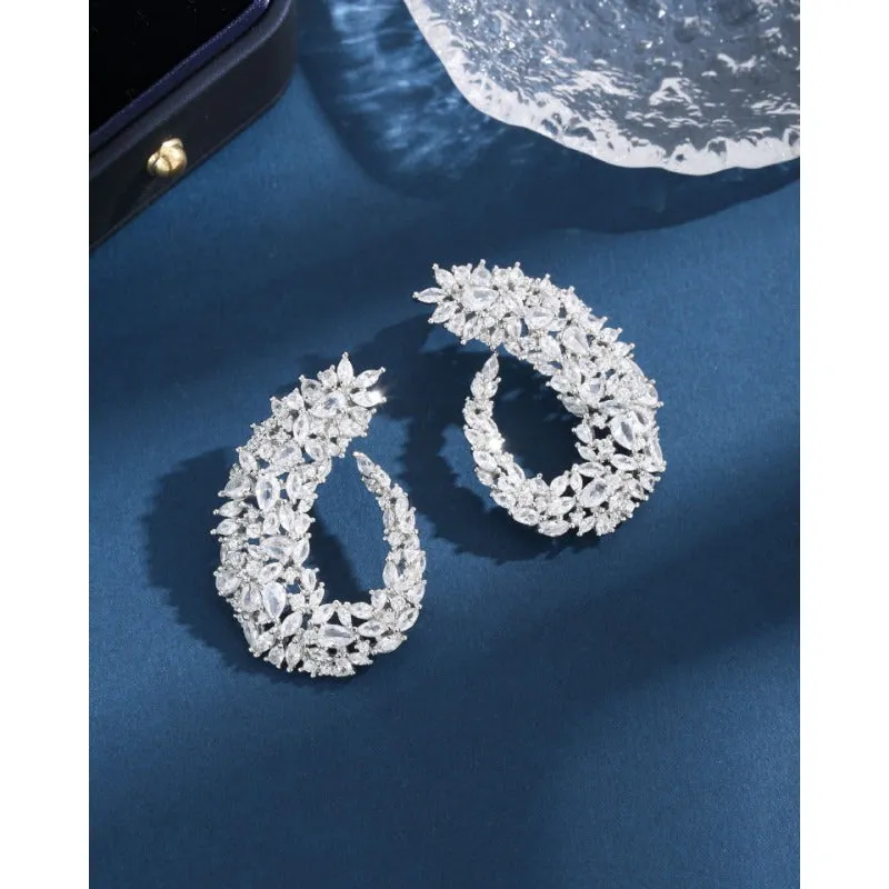 Wholesale Exaggerated Flower Curved Copper Earrings