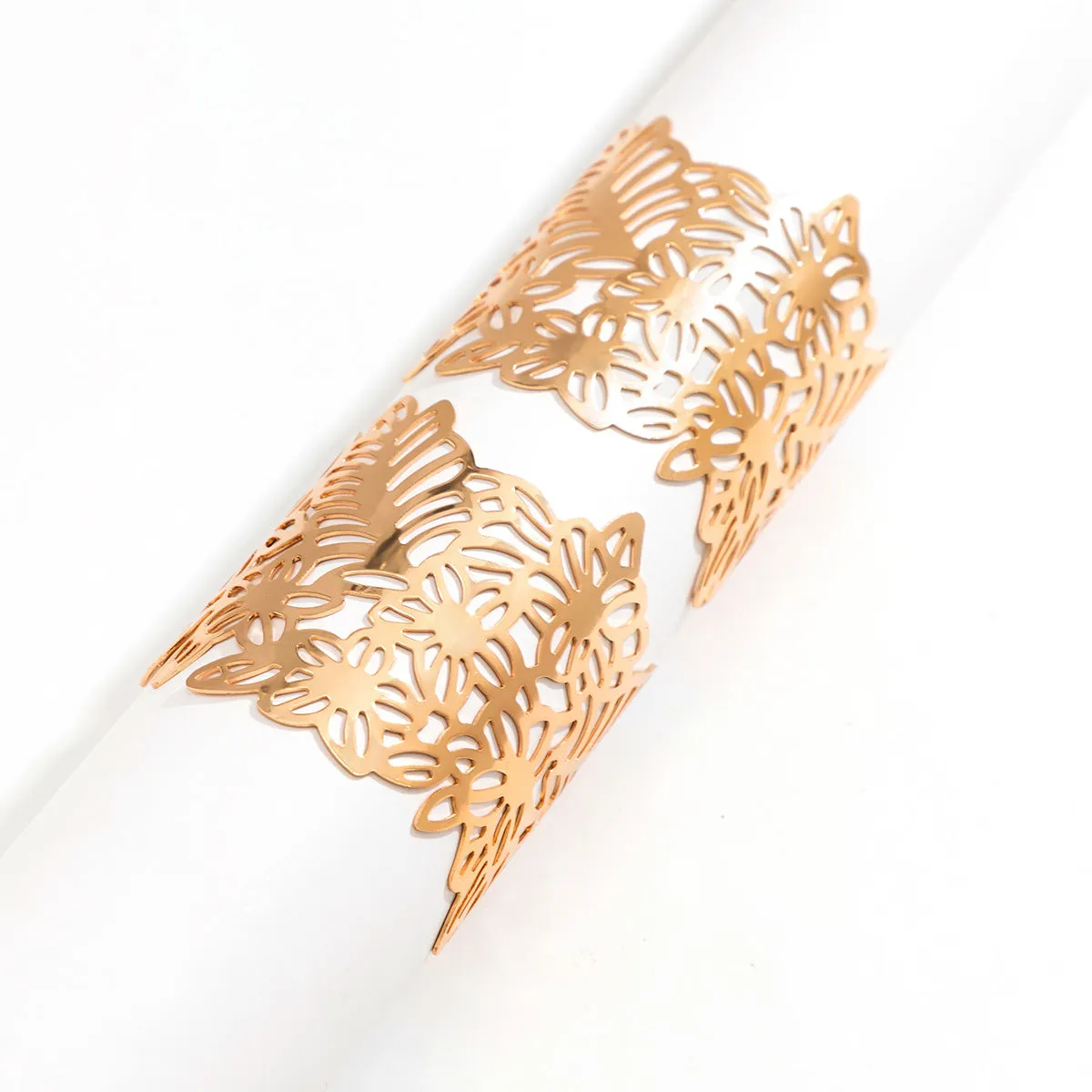 Wholesale Exaggerated Hollow Flower Leaf Opening Metal Bracelets