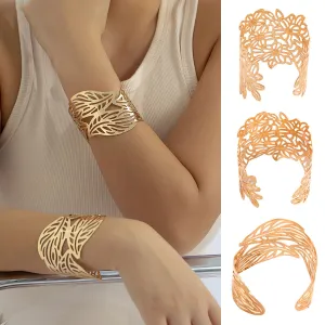Wholesale Exaggerated Hollow Flower Leaf Opening Metal Bracelets