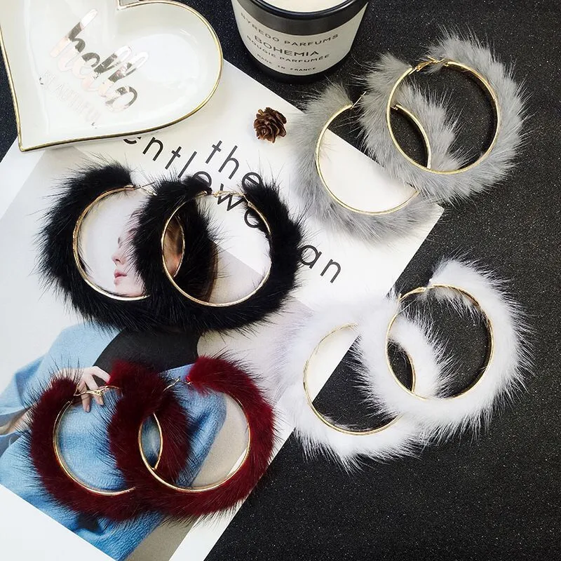 Wholesale Exaggerated Large Circle Mink Fur Ear Loops