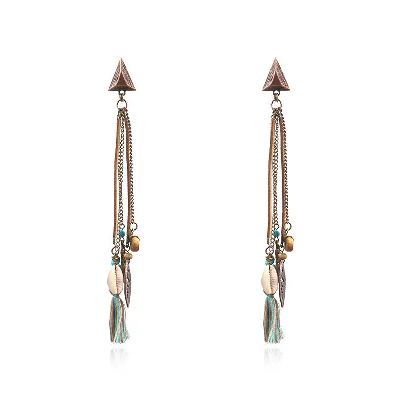 Wholesale Exaggerated Long Tassel Shell Leaf Earrings