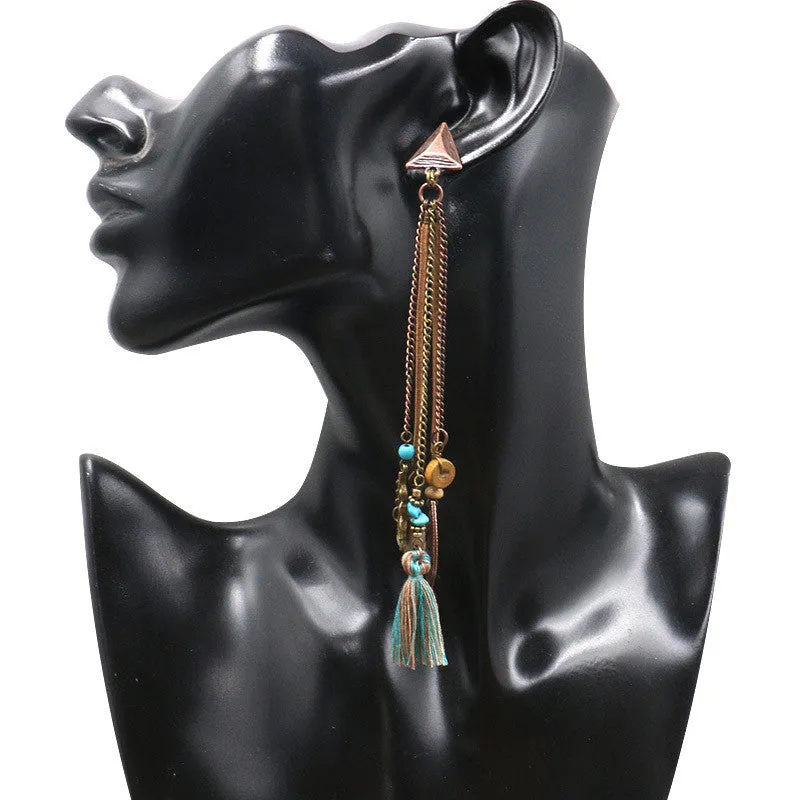 Wholesale Exaggerated Long Tassel Shell Leaf Earrings