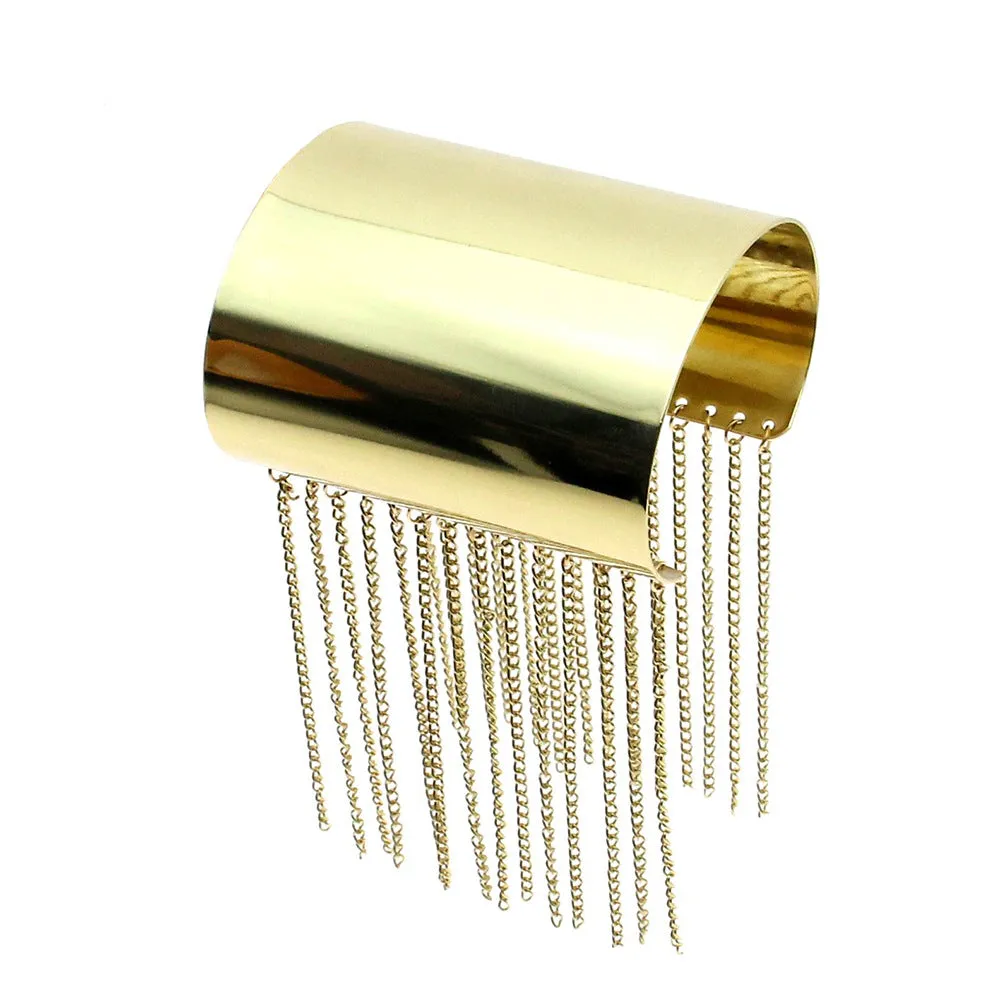 Wholesale Exaggerated Open Tassel Large Glossy Gold Bracelet