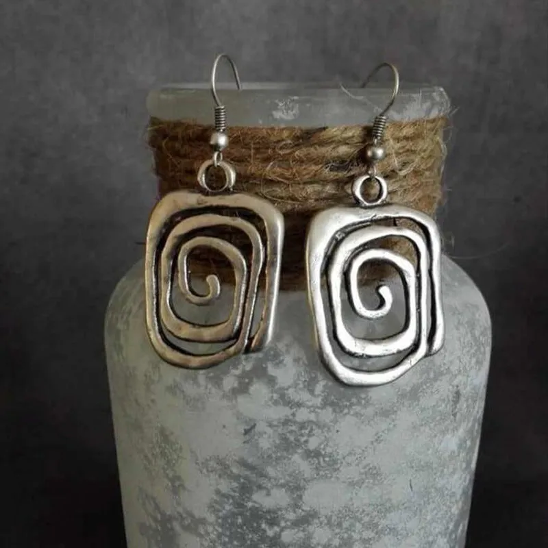 Wholesale Exaggerated Personality Spiral Hollow Square Alloy Earrings
