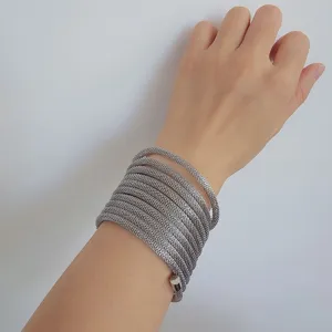 Wholesale Exaggerated Punk Elastic Lines Multi-layer Wrapped Metal Bracelets