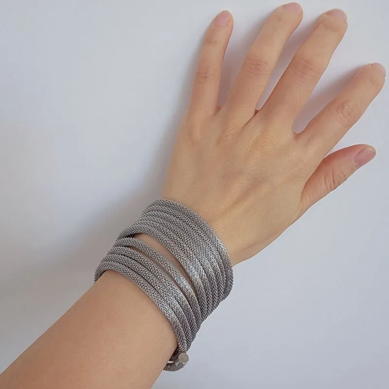 Wholesale Exaggerated Punk Elastic Lines Multi-layer Wrapped Metal Bracelets