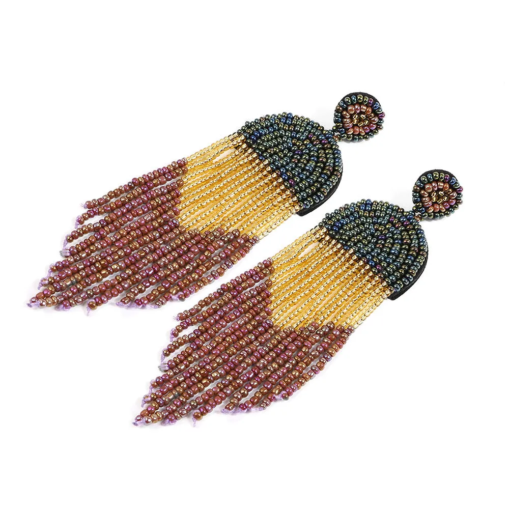 Wholesale Exaggerated Rice Beads Tassel Bohemian Vintage Earrings
