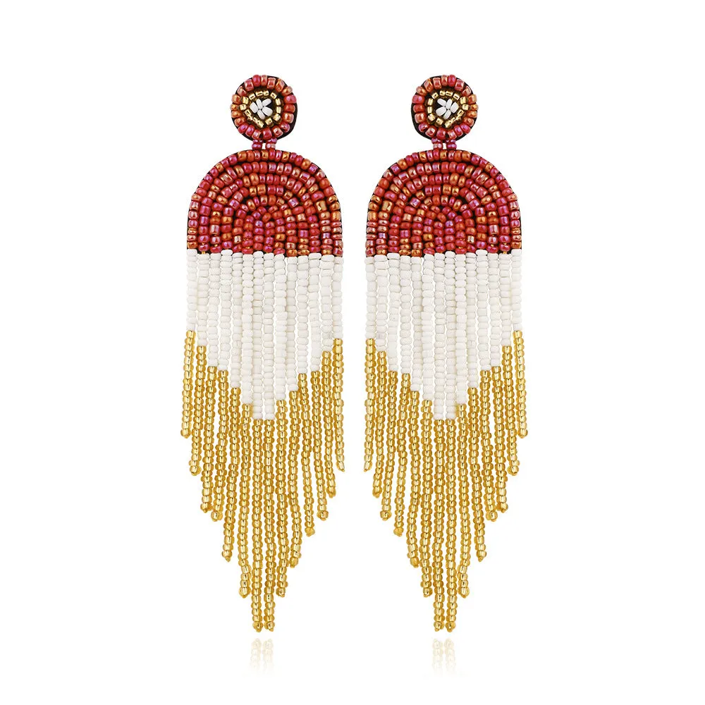 Wholesale Exaggerated Rice Beads Tassel Bohemian Vintage Earrings