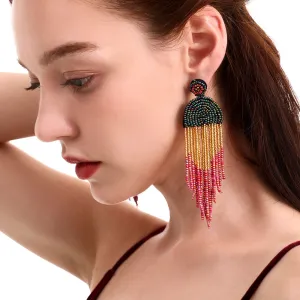 Wholesale Exaggerated Rice Beads Tassel Bohemian Vintage Earrings