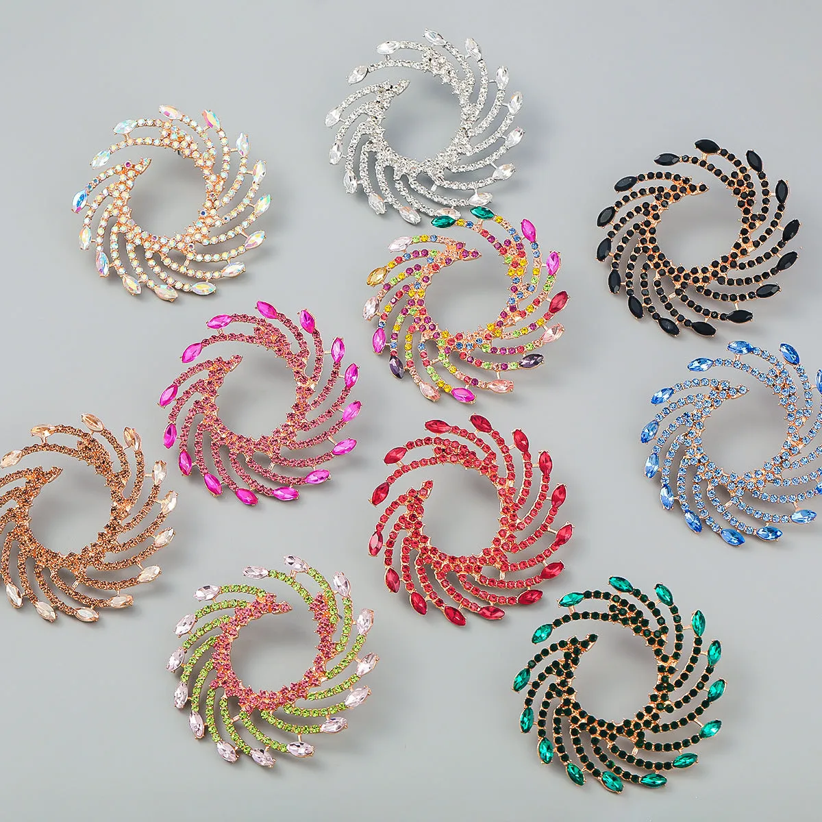 Wholesale Exaggerated Spiral Alloy Diamond Sunflower Earrings