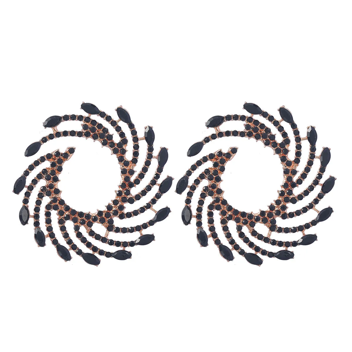 Wholesale Exaggerated Spiral Alloy Diamond Sunflower Earrings