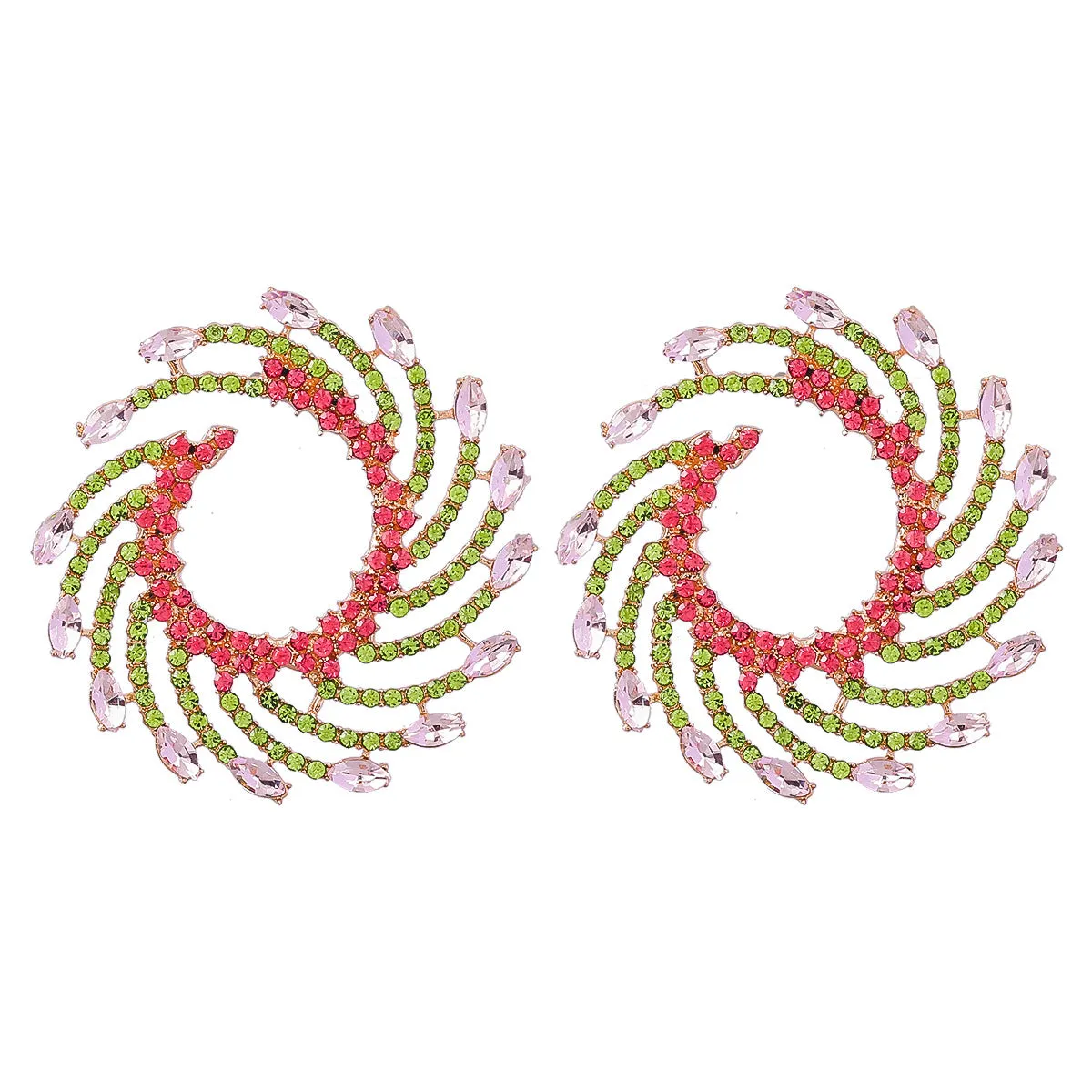 Wholesale Exaggerated Spiral Alloy Diamond Sunflower Earrings
