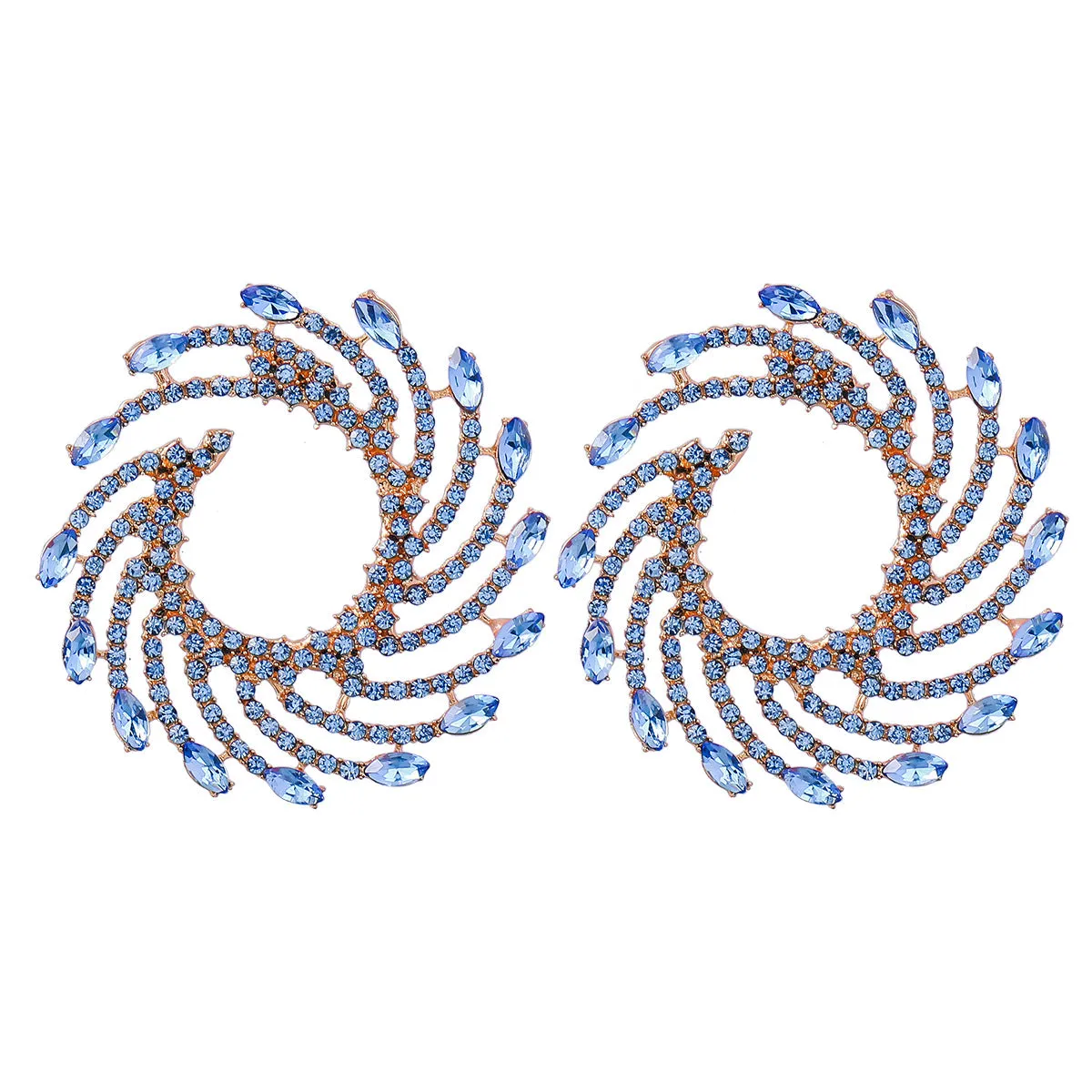Wholesale Exaggerated Spiral Alloy Diamond Sunflower Earrings